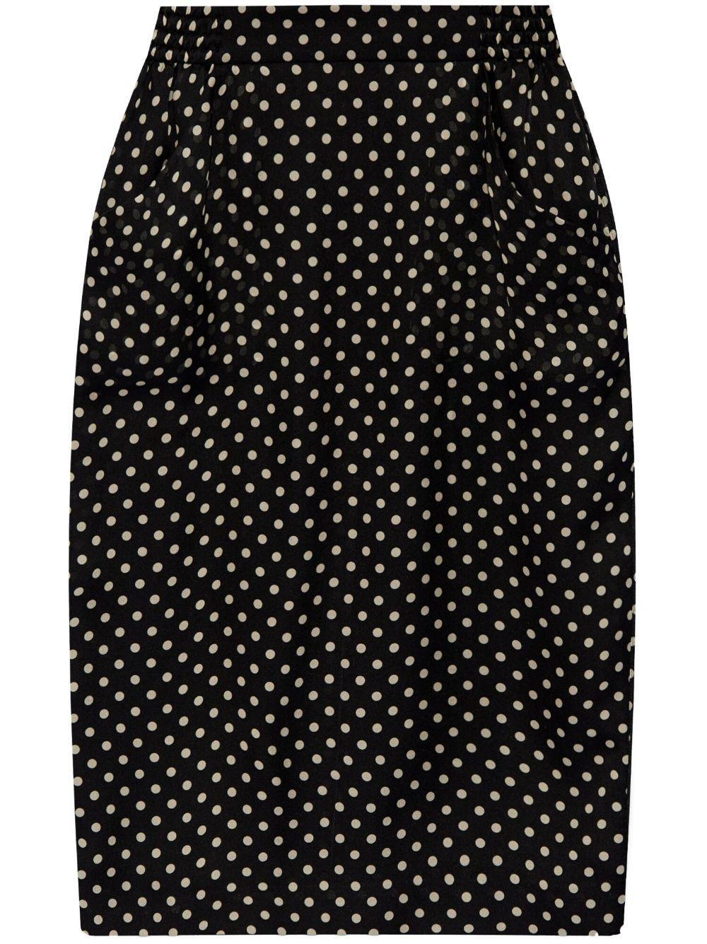 SAINT LAURENT Draped Polka-dot Silk-chiffon Midi Skirt In Black Product Image