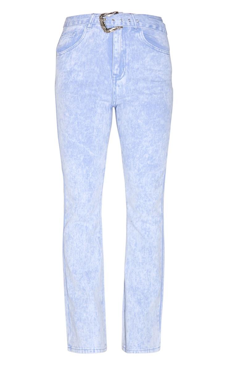 Washed Blue Western Belt Flared Jeans Product Image