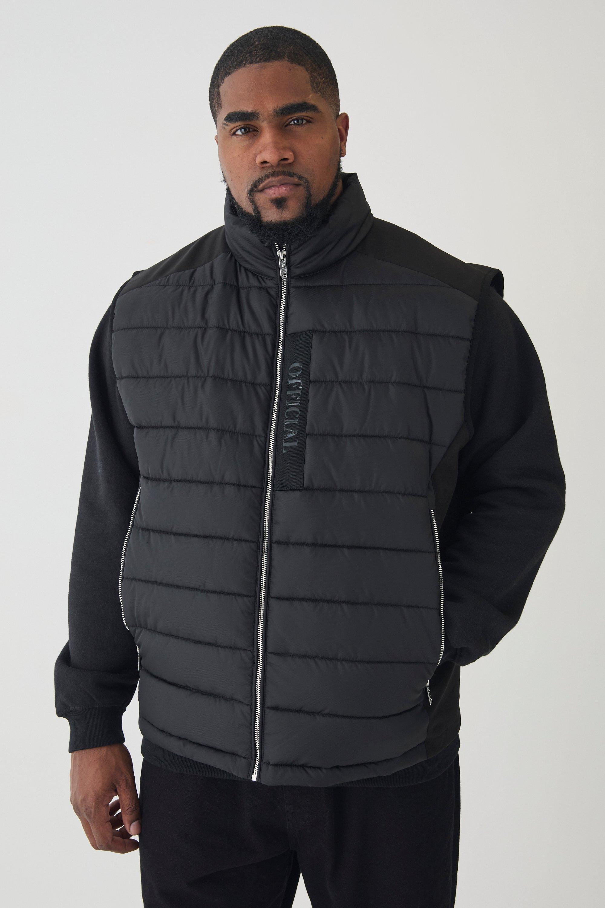 Mens Plus Official Funnel Neck Puffer Gilet In Black, Black Product Image