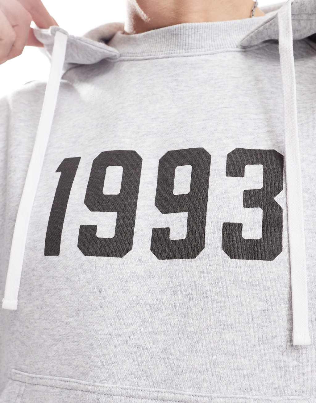 Cotton On boxy fit hoodie with 1993 print in heather gray Product Image