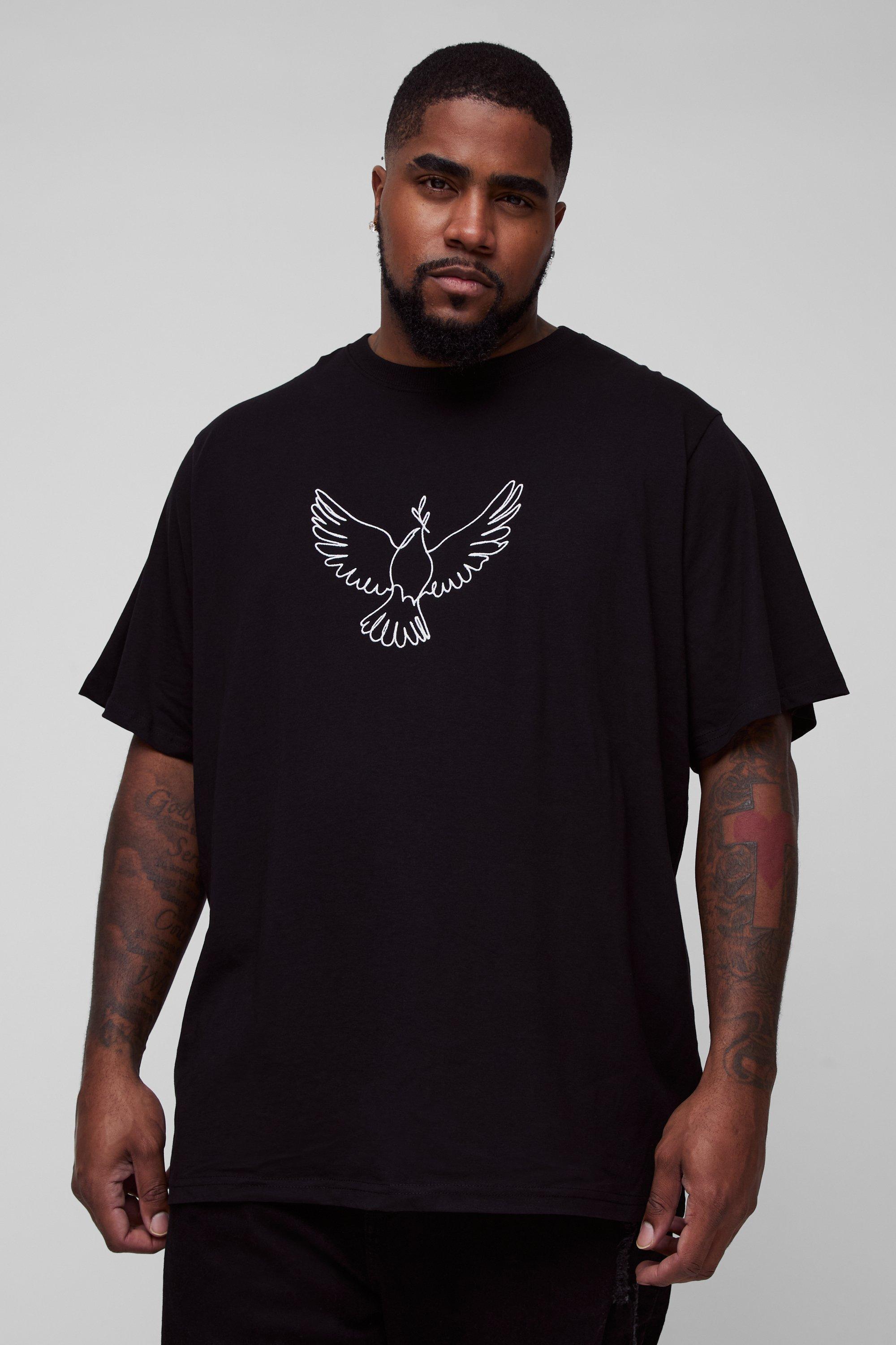 Plus Embroidered Dove T-Shirt | boohooMAN USA Product Image