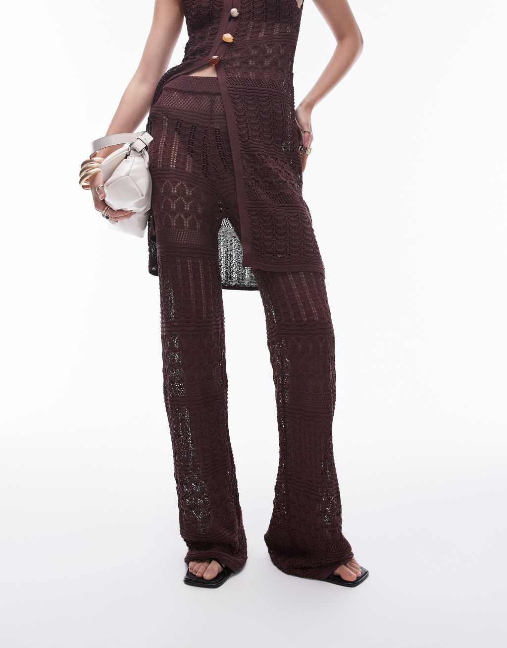 Topshop knit longline beach pants in chocolate - part of a set Product Image