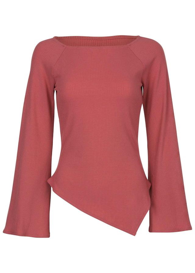 Ribbed Bell Sleeve Top - Mineral Red Product Image