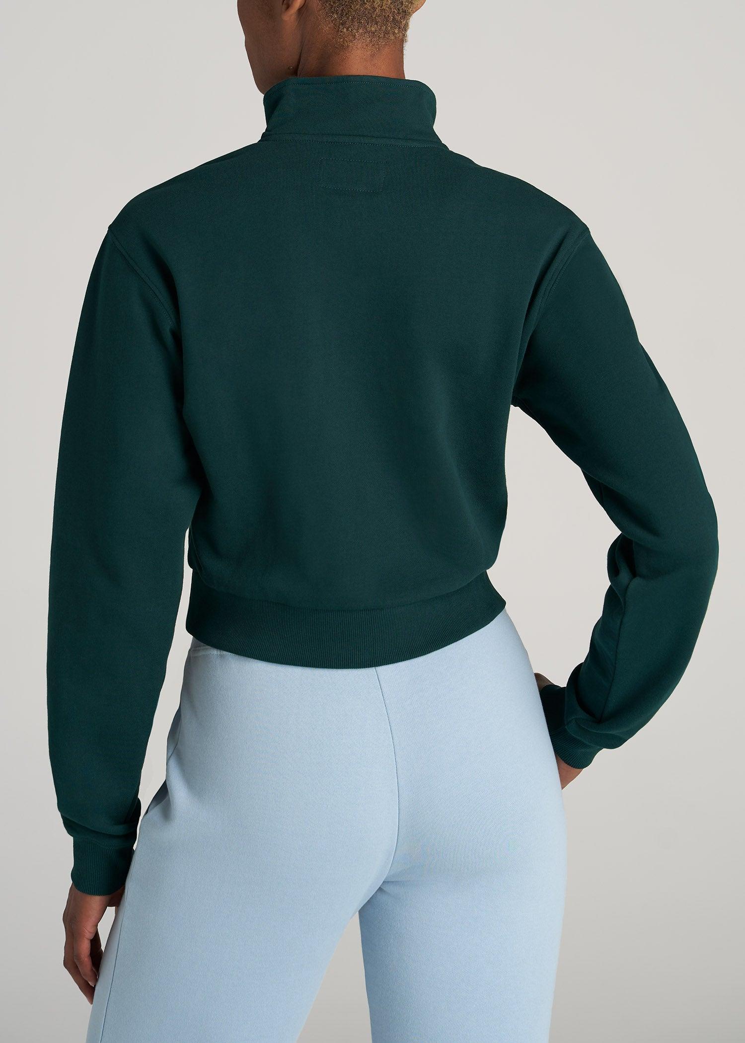 Wearever Fleece Cropped Garment Dye Half Zip Women's Tall Sweatshirt in Emerald Female Product Image