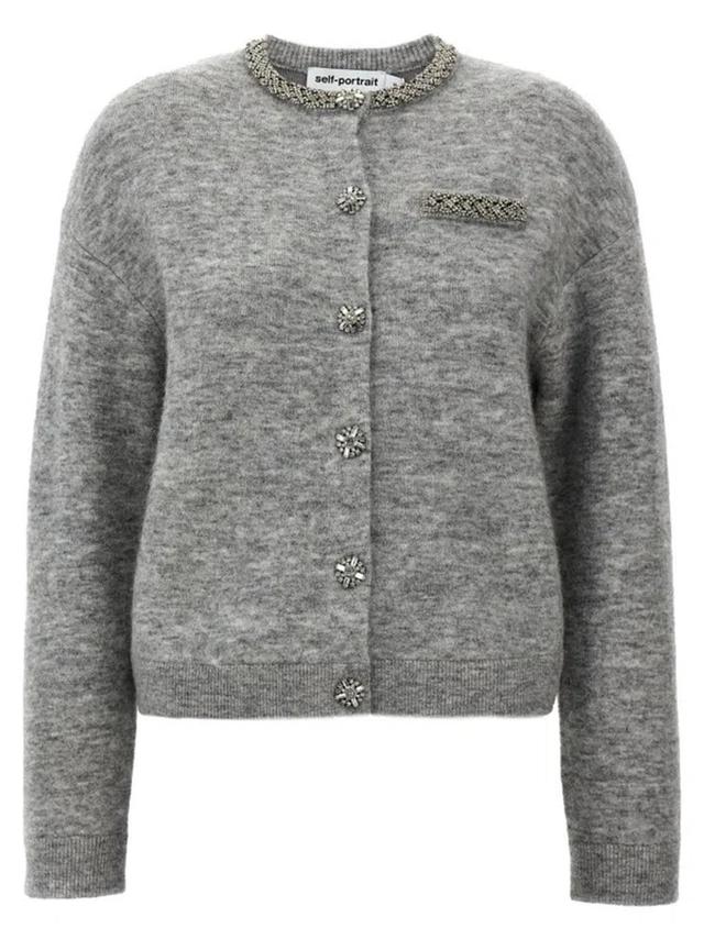 Embellished Brushed-knit Cardigan In Gray Product Image