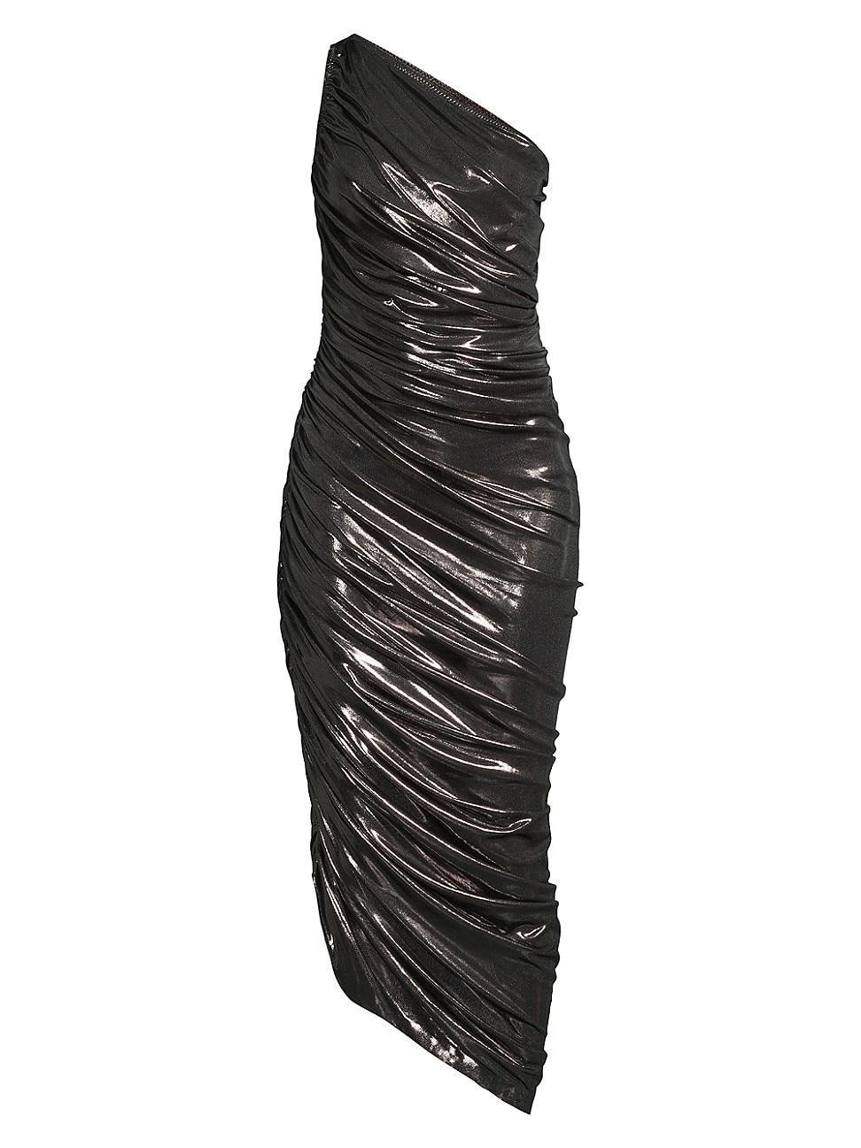 Womens Diana Metallic Ruched One-Shoulder Gown Product Image