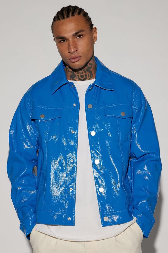 Da Baddie Faux Leather Trucker Jacket - Blue Product Image