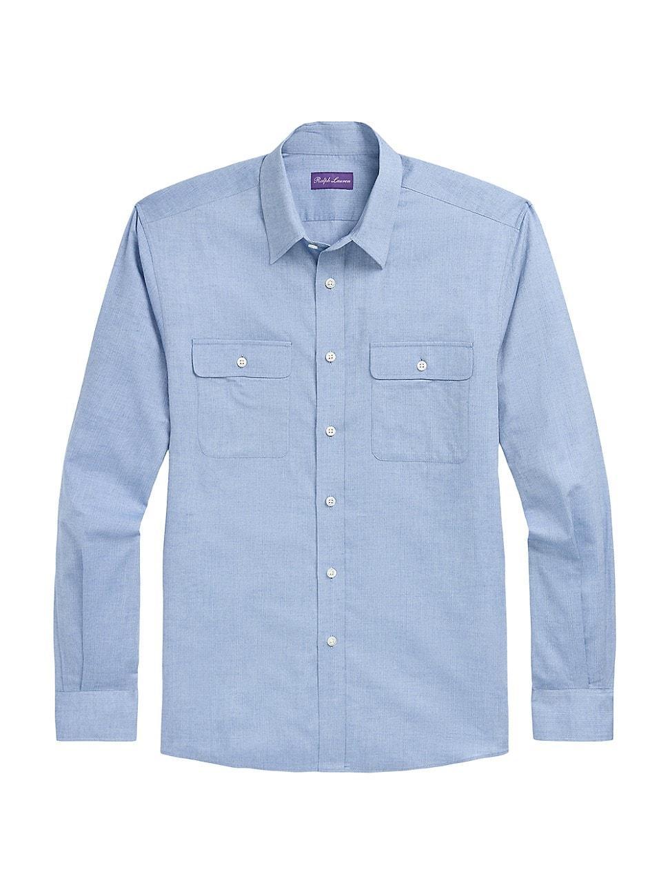 Mens Herringbone Cotton Button-Front Shirt Product Image