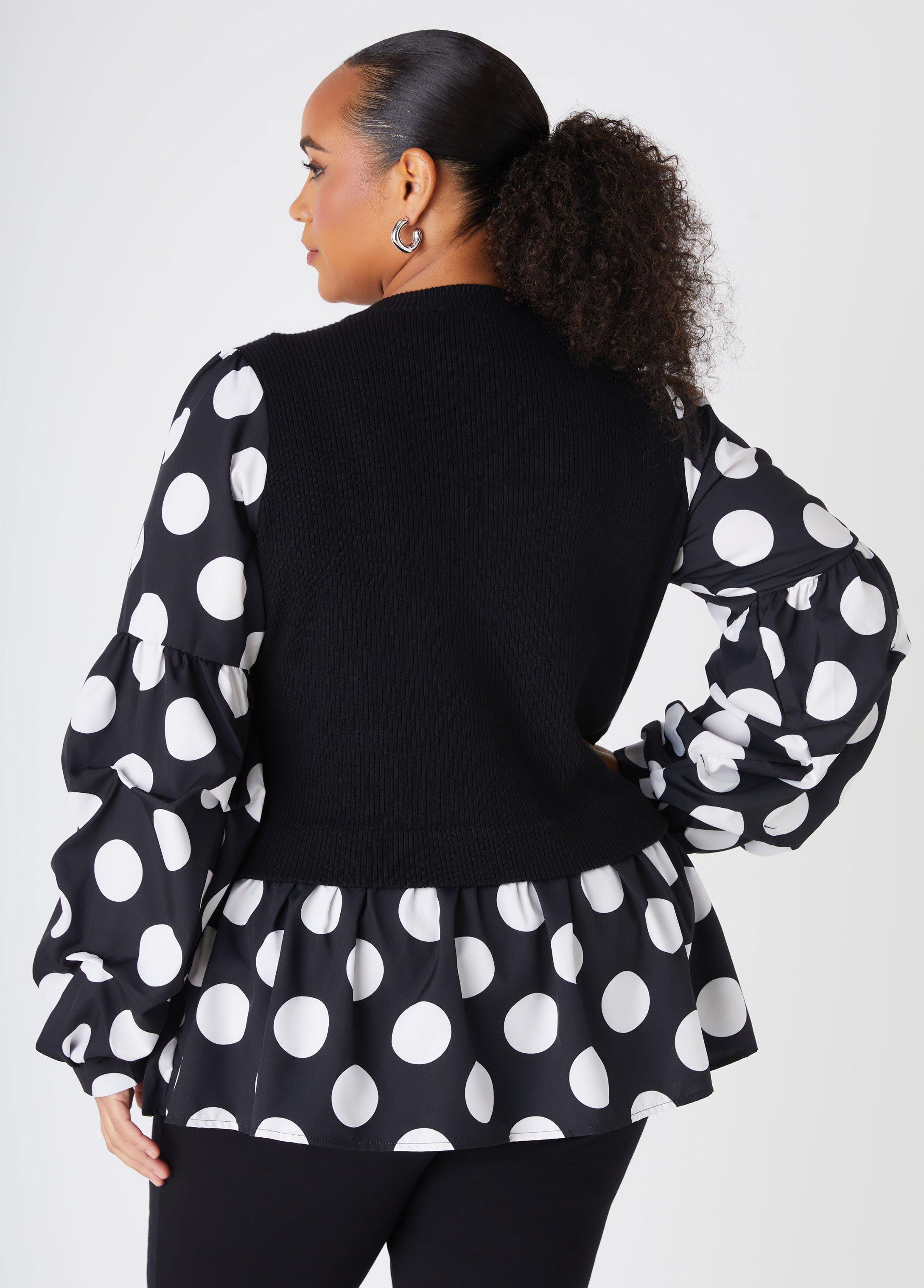 Plus Size Polka Dot Paneled Sweater Ashley Stewart Product Image