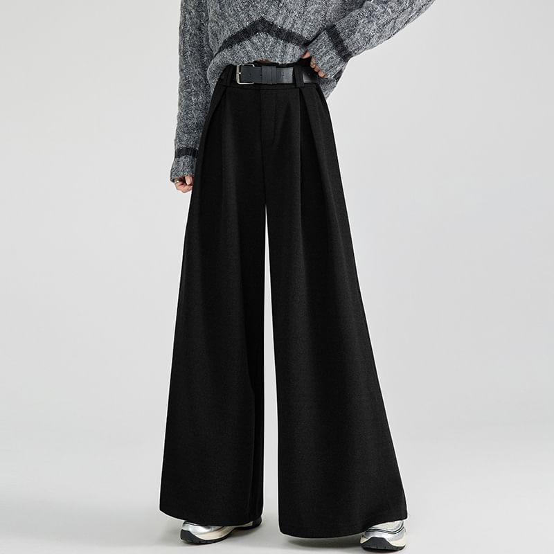 High Waist Plain Wide Leg Pants Product Image