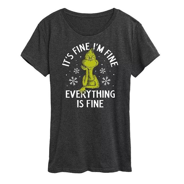 Womens Dr. Seuss Grinch Its Fine Im Fine Graphic Tee, Girls Grey Juniper Product Image