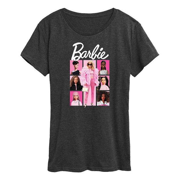 Womens Barbie Pink Grid Graphic Tee, Girls Heather Grey Product Image