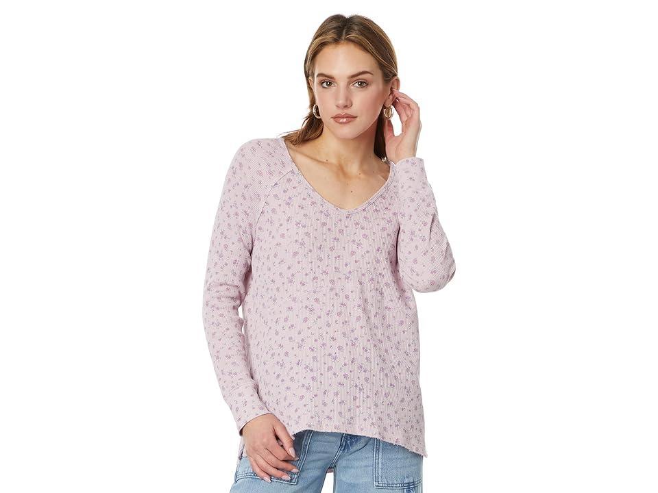 Lucky Brand Oversized V-Neck Waffle Thermal Top Floral Print) Women's Clothing Product Image