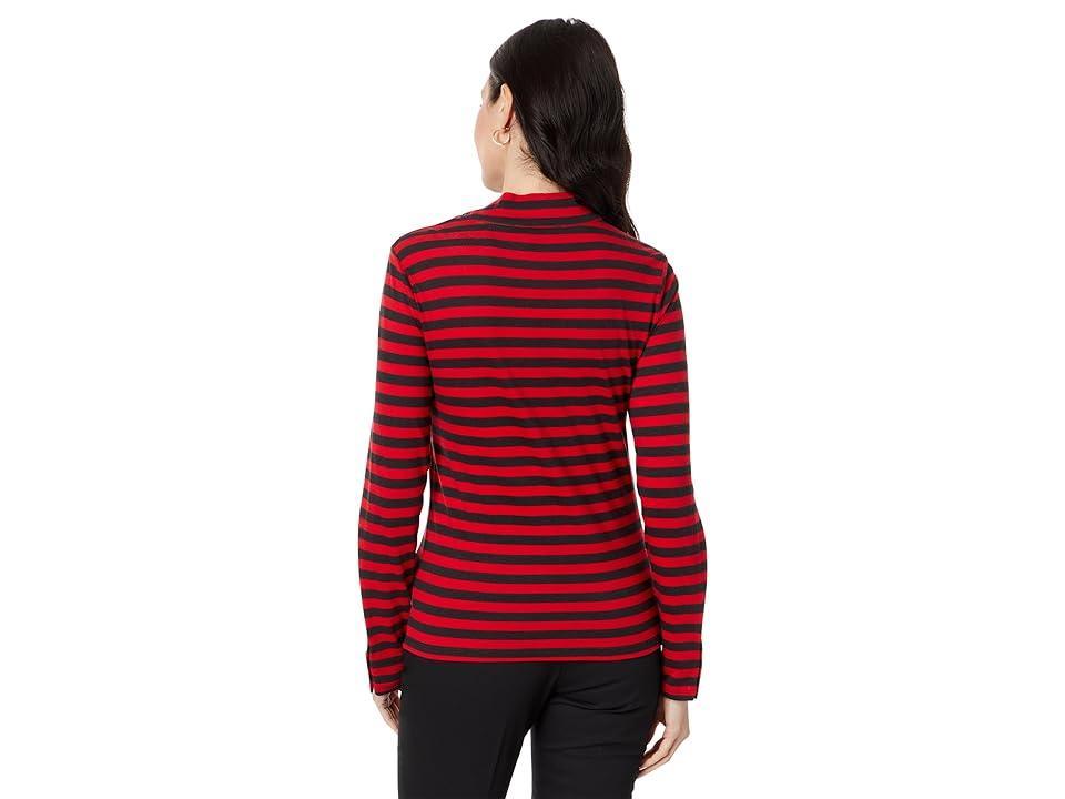 Tommy Hilfiger Long Sleeve Stripe Tie Neck Top (Scarlet Women's Clothing Product Image