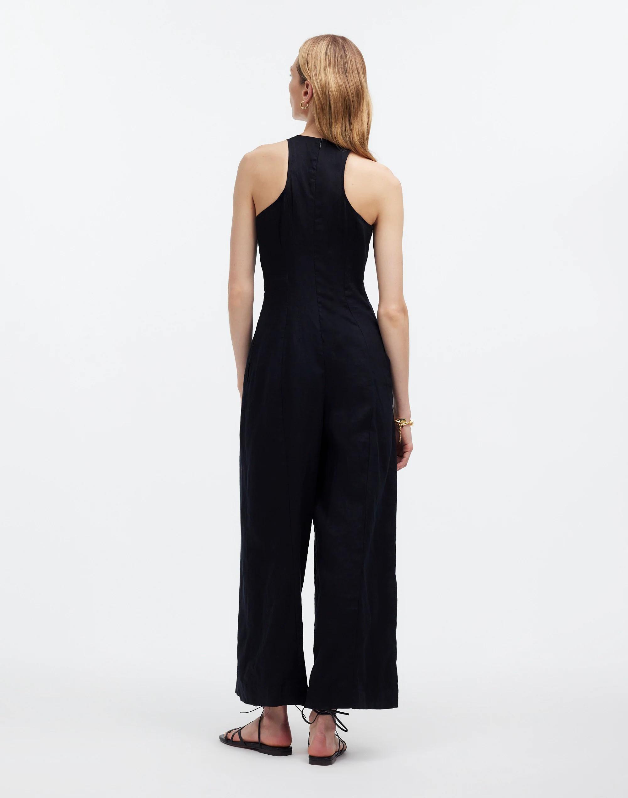 Seamed Wide-Leg Jumpsuit in 100% Linen Product Image