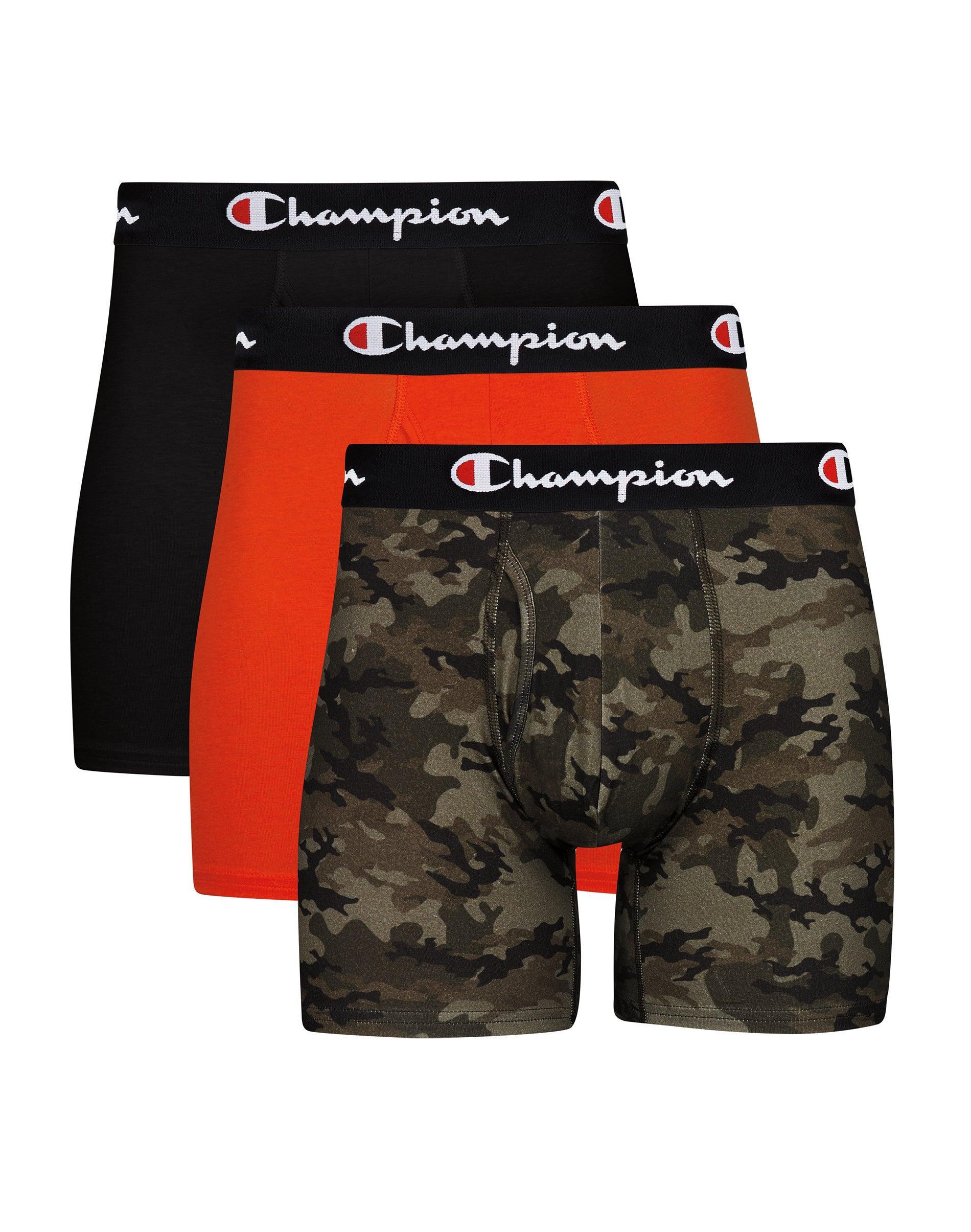 Champion Everyday Mens Boxer Briefs Pack, Moisture-Wicking, Anti-Odor, Stretch Cotton, 3-Pack, Camo Allover Print Print/Black/Orange/Black/Black S Product Image