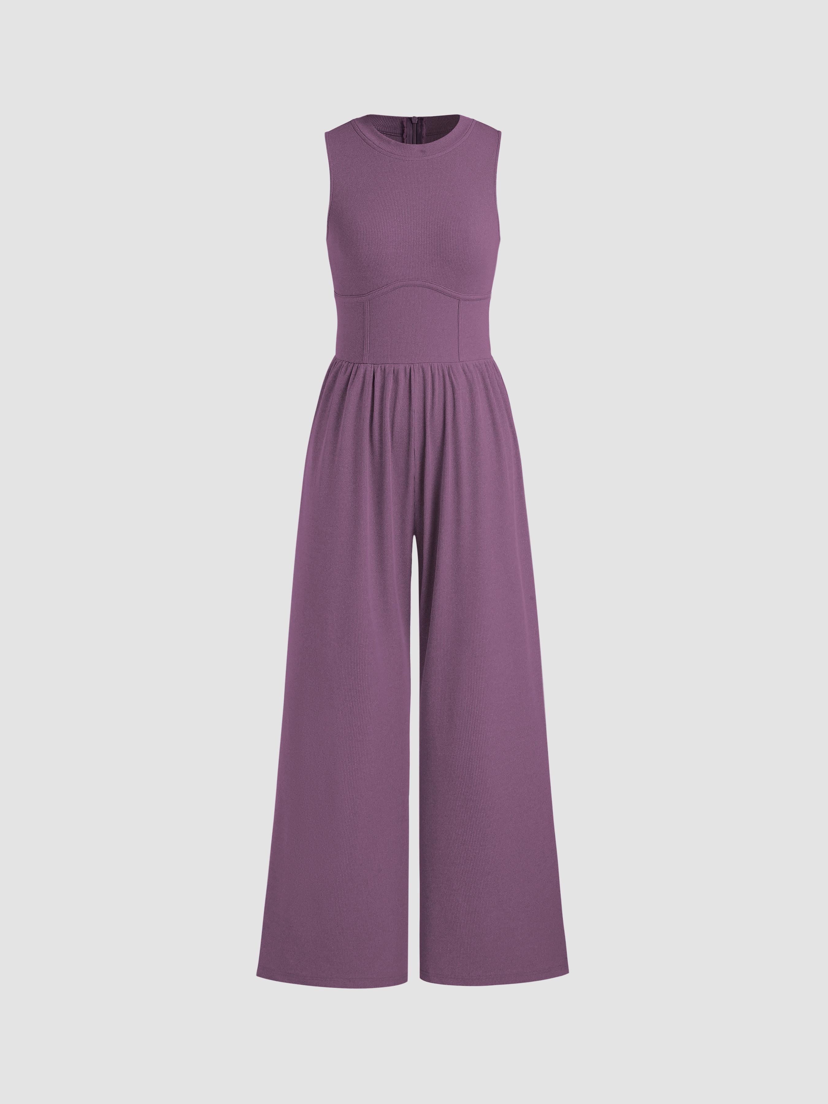 Solid Sleeveless Wide Leg Jumpsuit Product Image