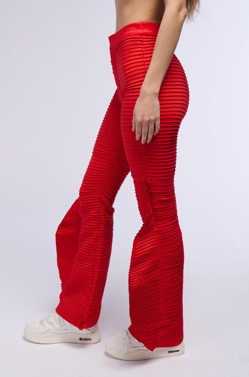 RUNAWAY PLEATED FLARE TROUSER PANT IN RED Product Image