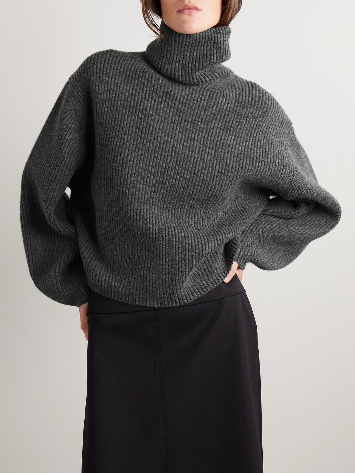 Ribbed Turtleneck In Grey Product Image