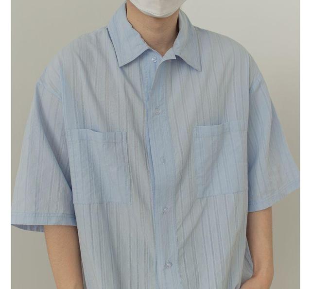 Short-Sleeve Plain Pocket Detail Shirt Product Image