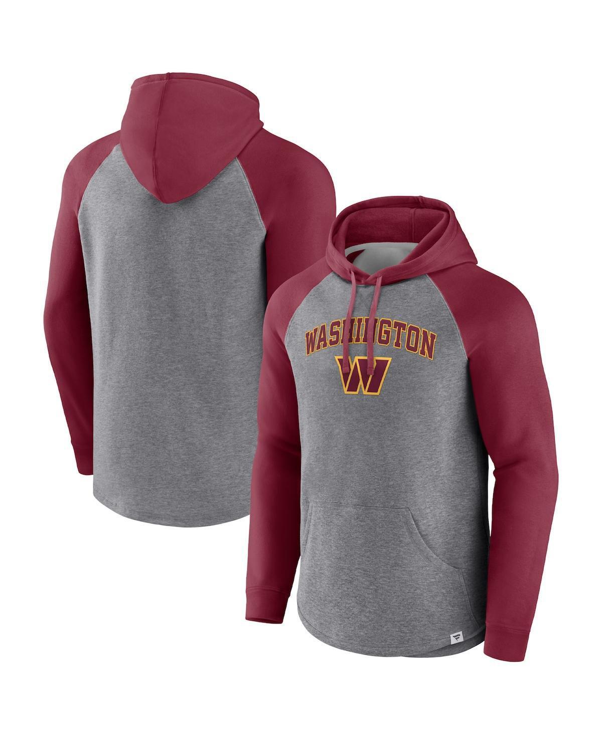 Mens Fanatics Branded Heathered Gray/Burgundy Washington Commanders By Design Raglan Pullover Hoodie Product Image