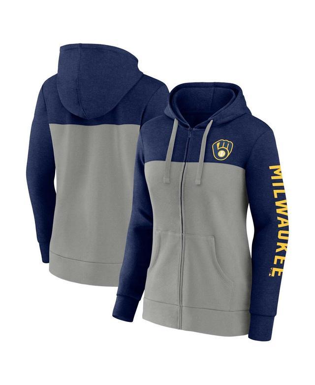 Womens Fanatics Branded /Gray Milwaukee Brewers City Ties Hoodie Full-Zip Sweatshirt Blue Product Image