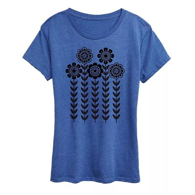 Womens Scandinavian Flowers Flowy Tee Grey Royal Blue Product Image