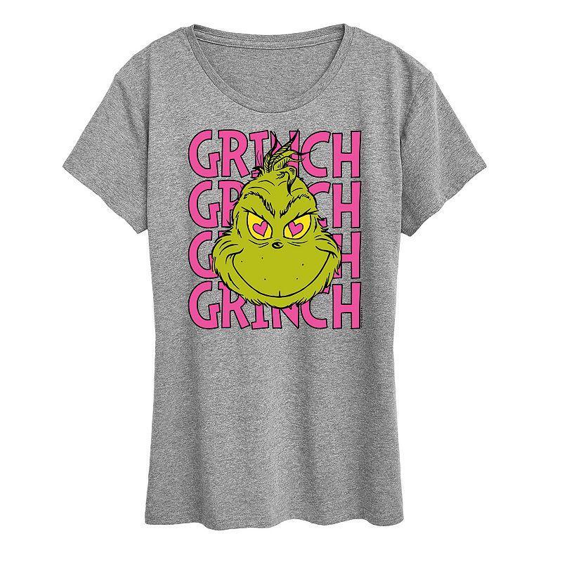 Womens Grinch Stacked Graphic Tee Grey Gray Product Image