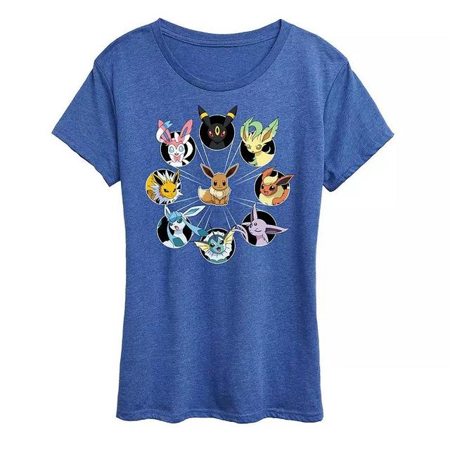 Womens Pokemon Eevee Evolution Graphic Tee Grey Royal Blue Product Image