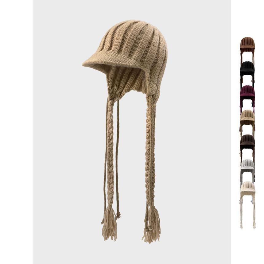 Plain Tassel Trim Knit Trapper Hat Product Image