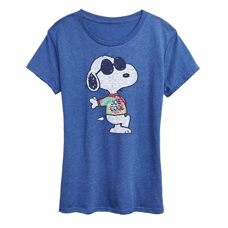 Womens Peanuts Snoopy Joe Cool Tie Dye Graphic Tee Grey Green Product Image