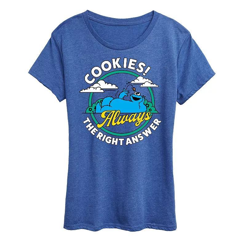 Womens Sesame Street Cookies Answer Graphic Tee, Girls Grey Royal Blue Product Image