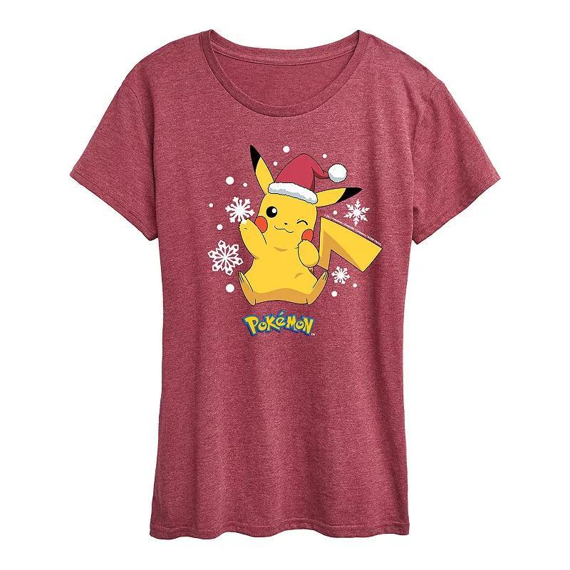 Womens Pokemon Pikachu Santa Hat Tee Grey Blue Product Image