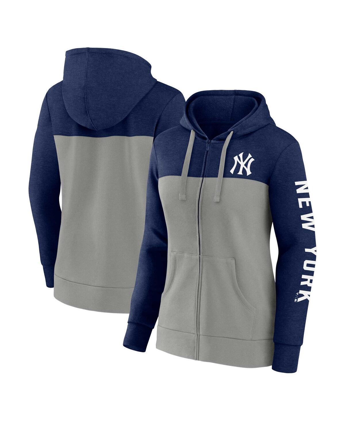 Womens Fanatics Branded /Gray New York Yankees City Ties Hoodie Full-Zip Sweatshirt Blue product image