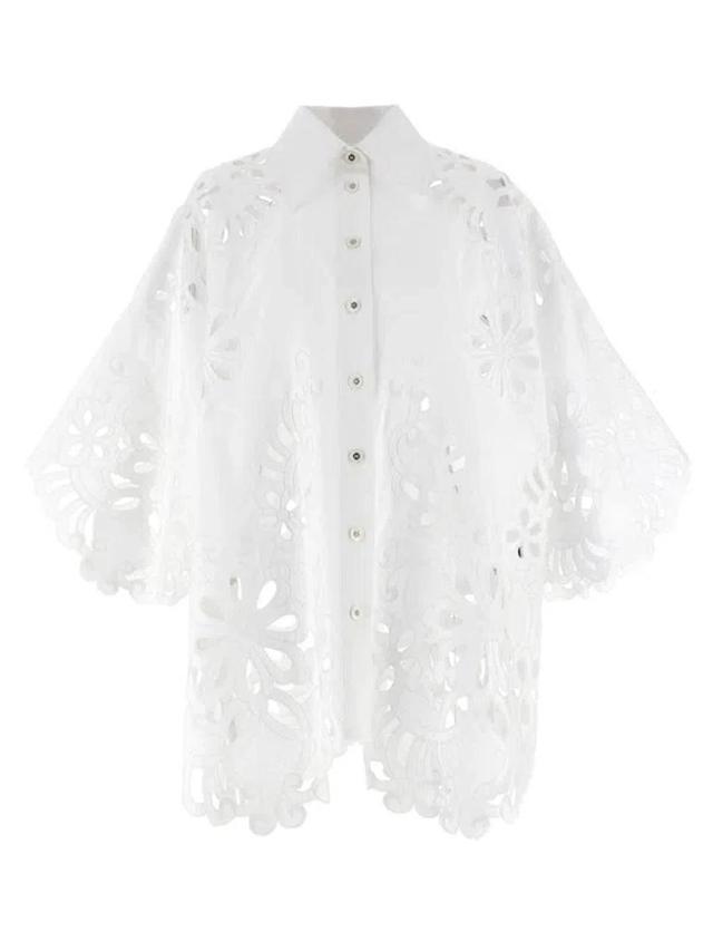 Cut-out Embroidery Shirt Shirt, Blouse White Product Image