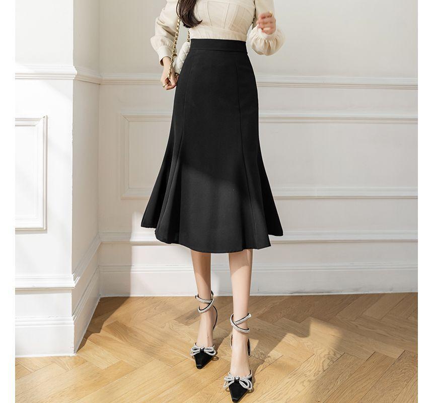 High Rise Plain Midi A-Line Skirt Product Image