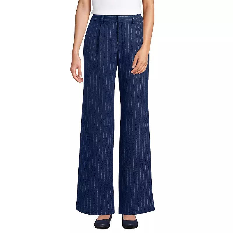 Womens Lands End Flannel High Waist Pleated Wide Leg Pants Blue Pinstripe Product Image