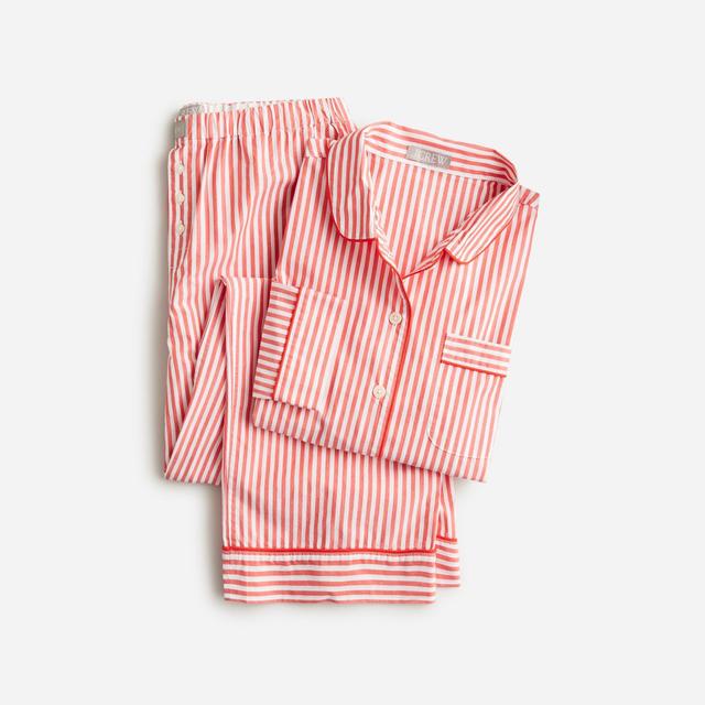 Long-sleeve cropped pajama pant set in striped cotton poplin Product Image