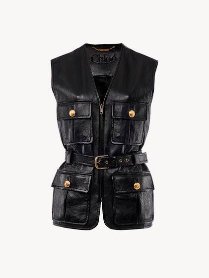 Utilitarian vest in soft leather Product Image