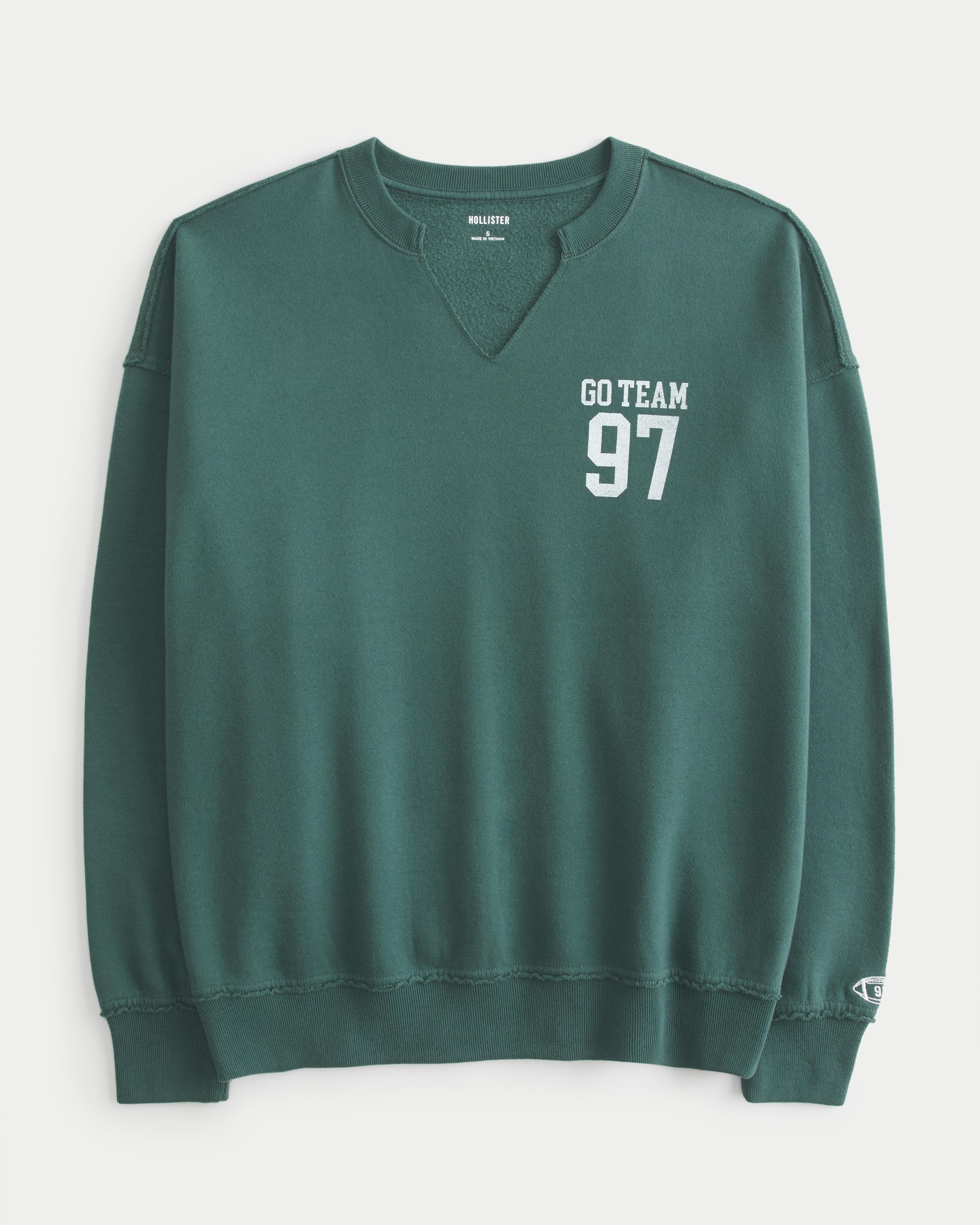 Oversized Notch-Neck Go Team Graphic Sweatshirt Product Image