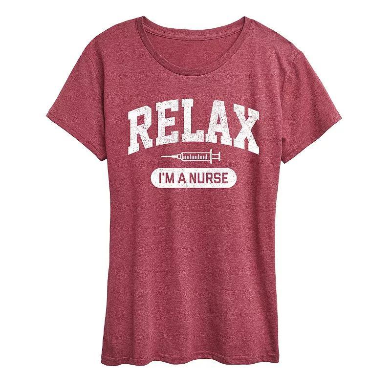 Womens Relax Im A Nurse Graphic Tee Grey Dark Red Product Image