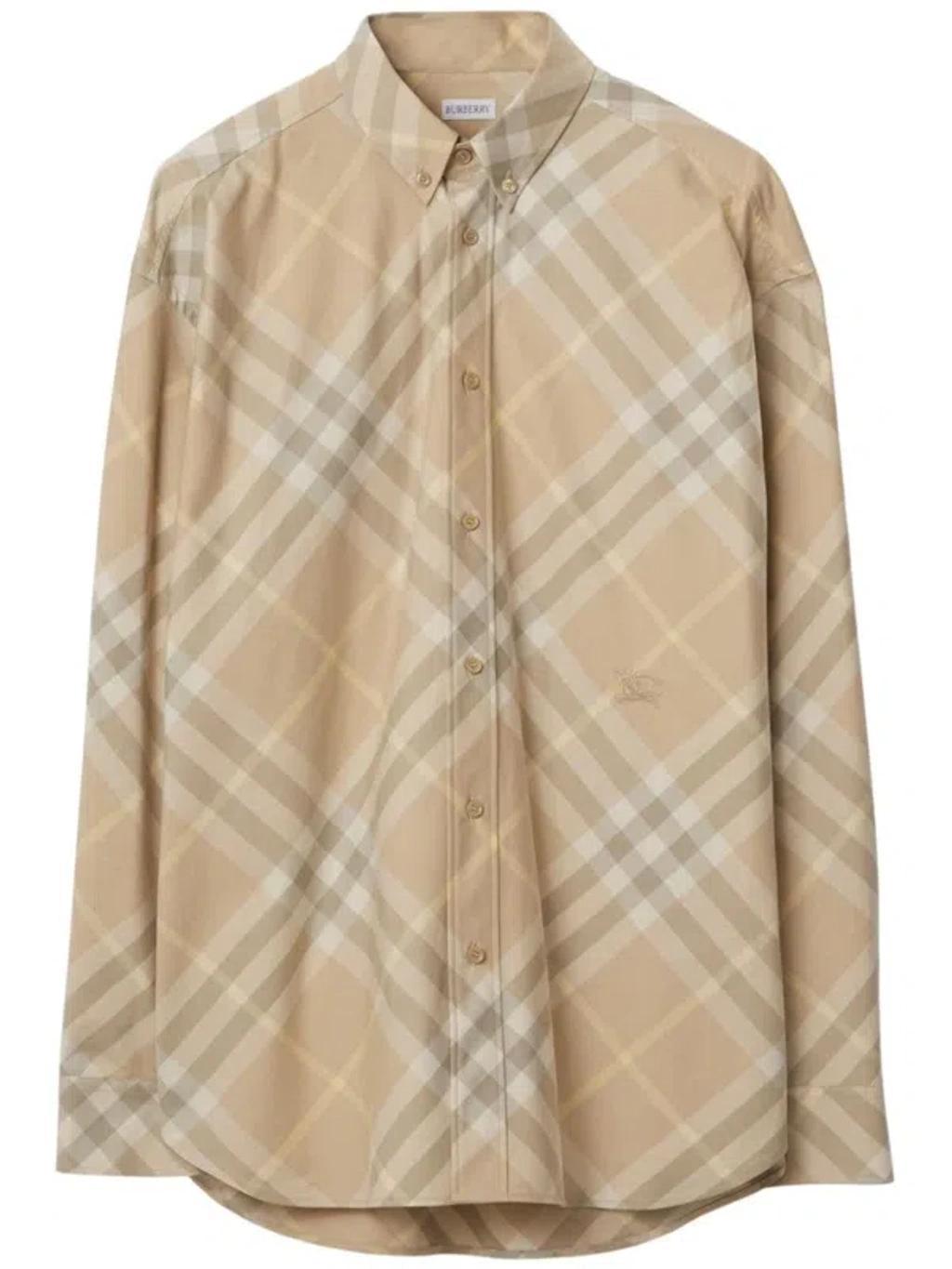 Men's Check Motif Cotton Shirt In Beige Product Image