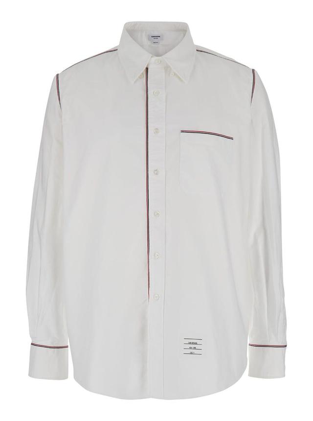 THOM BROWNE Straight Fit Bd L/s Shirt W/ Gg Framing In Oxford In White Product Image