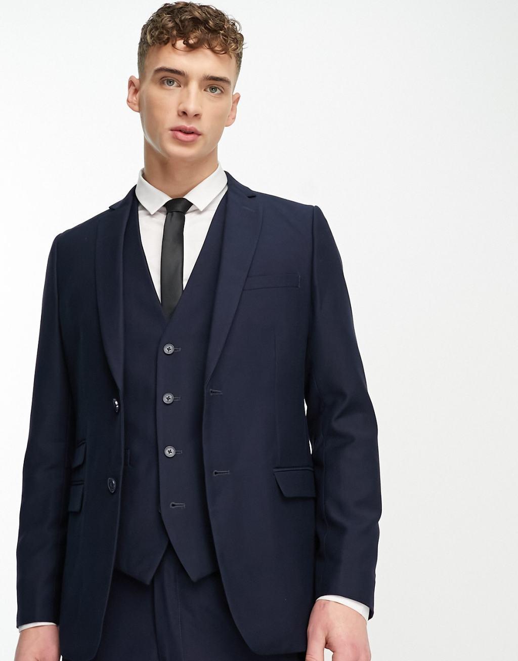 French Connection plain slim fit suit jacket in navy product image