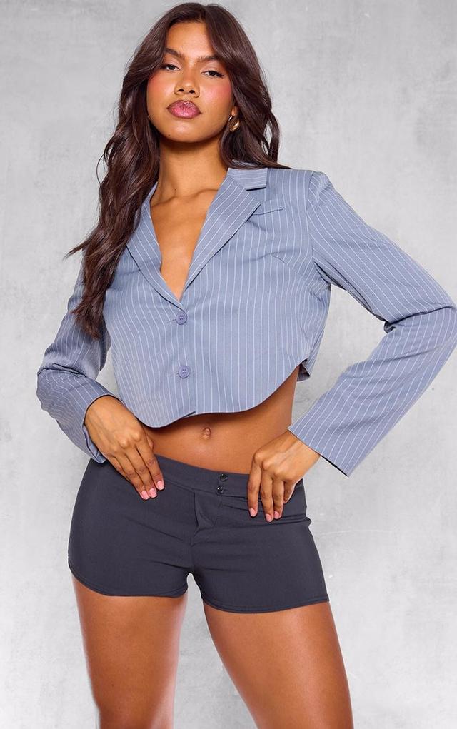 Grey Pinstripe Curved Hem Cropped Blazer Product Image