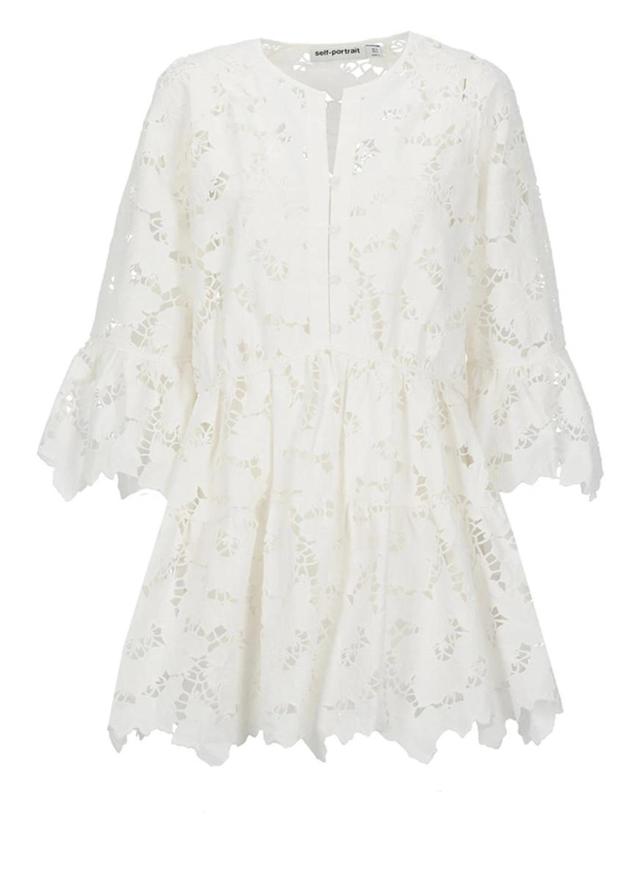 Self Portrait Lace Mini Dress In White Product Image