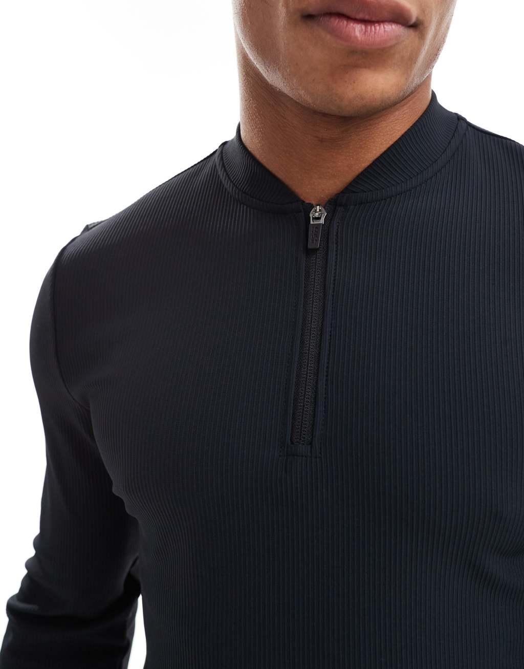 ASOS 4505 Training 1/4 zip performance rib long sleeve top in black Product Image