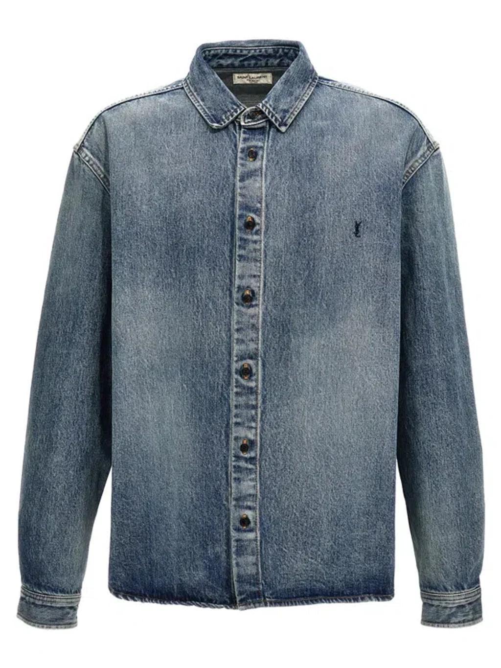 Logo-embroidered Denim Shirt In Light Blue Product Image