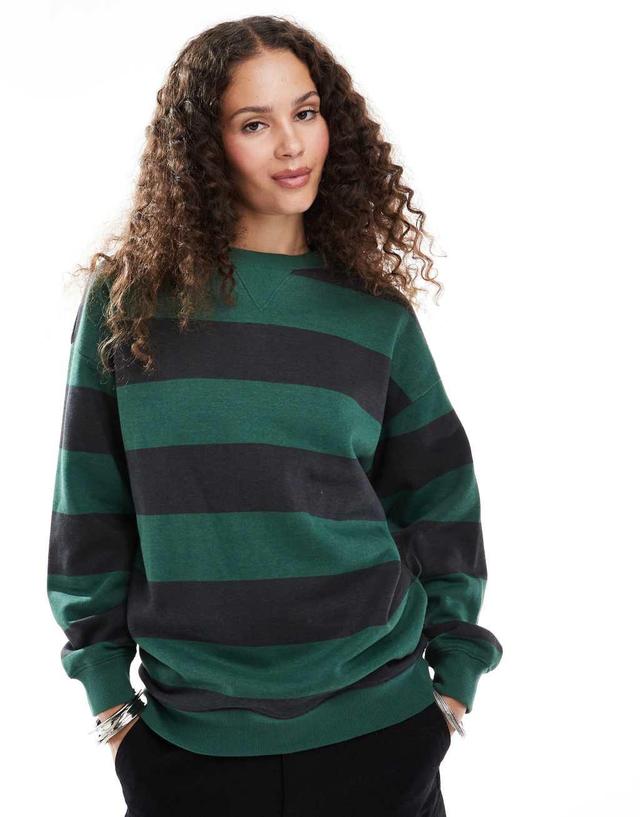 Daisy Street relaxed sweatshirt in green and navy stripe Product Image