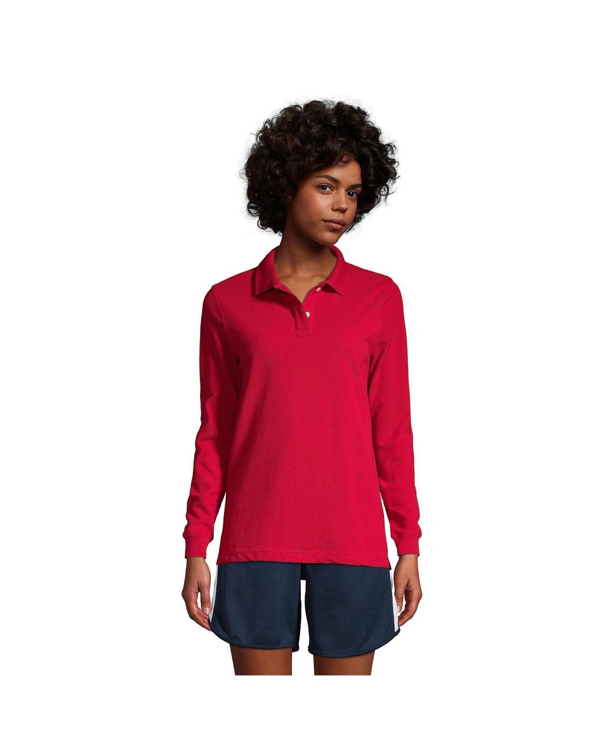 Lands End School Uniform Womens Long Sleeve Mesh Polo Shirt Product Image